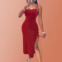 Women's suspender mid length dress temperament commuter red dress - Ishaanya