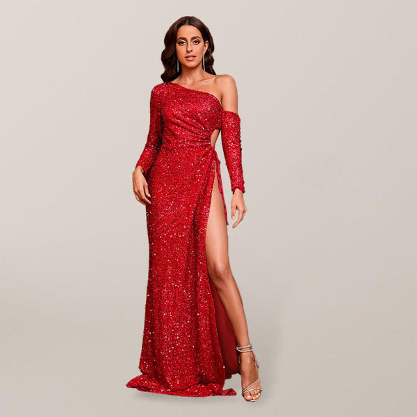 Woman'S New Sexy Sequin Lace Up Slit Party Dress Dress - Ishaanya