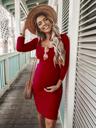 Womens’ Scoop Neckline Pullover Style Long Sleeves Maternity Dress - Ishaanya